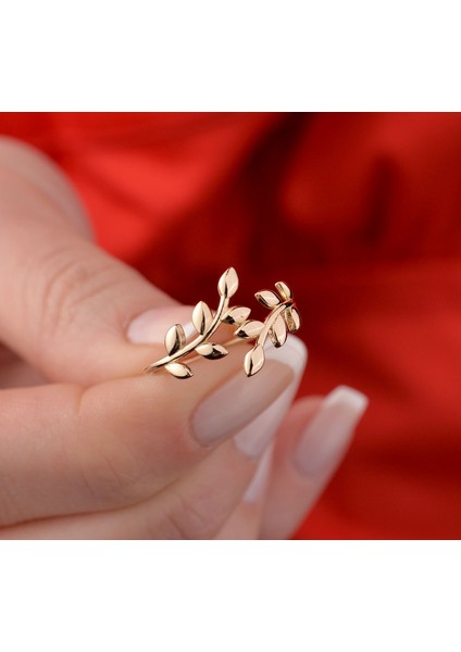 Zeytin Dalı Yüzük Yaprak Yüzük 14 Ayar Altın