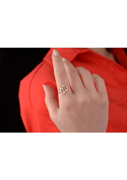 Zeytin Dalı Yüzük Yaprak Yüzük 14 Ayar Altın modelleri