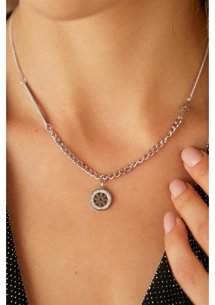 Kadın Bellezzaazzurra Çelik Model Gümüş Kaplama Su Yolu Gerdanlık Zincirli Zirkon Taşlı Güneş Kolye fiyatları