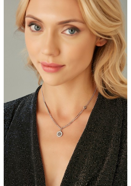 Kadın Bellezzaazzurra Çelik Model Gümüş Kaplama Su Yolu Gerdanlık Zincirli Zirkon Taşlı Güneş Kolye modelleri