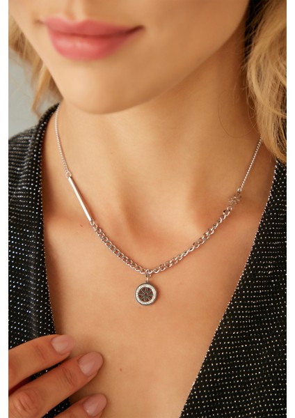 Kadın Bellezzaazzurra Çelik Model Gümüş Kaplama Su Yolu Gerdanlık Zincirli Zirkon Taşlı Güneş Kolye indirimleri