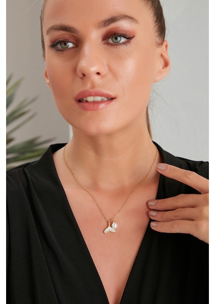 Kadın Estreladourada Model Çelik Altın Kaplama Su Yolu Gerdanlık Zincirli Sedef & Inci Taşlı Kolye fırsatları