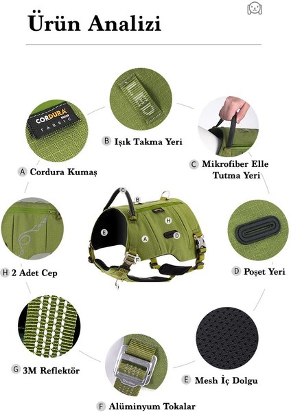 Cordura Kumaşlı Cepli Yeşil Göğüs Tasması fırsatları