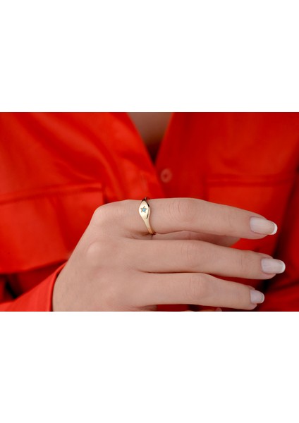 Turkuaz Taşlı Minimal Şövalye Yüzük 14 Ayar Altın fiyatları