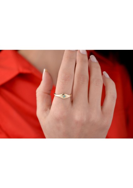 Turkuaz Taşlı Minimal Şövalye Yüzük 14 Ayar Altın modelleri