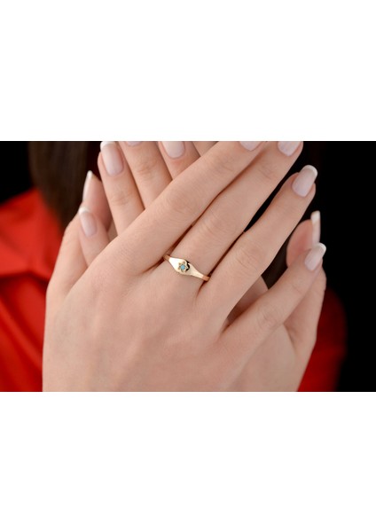 Turkuaz Taşlı Minimal Şövalye Yüzük 14 Ayar Altın indirimleri