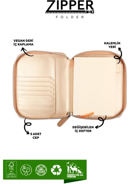Zipper Folder Organizer Defter A6 Çizgili Sedefli Altın fırsatları