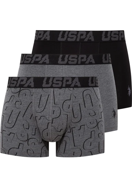 U.S. Polo Assn. Erkek Siyah - Antrasit -Baskılı 3'lü Boxer