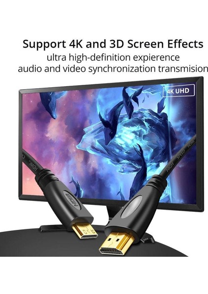 1.5mt Mini HD to HDMI KABLO - BİR UCU MİNİ DİĞER TARAFI STANDART HD KABLO