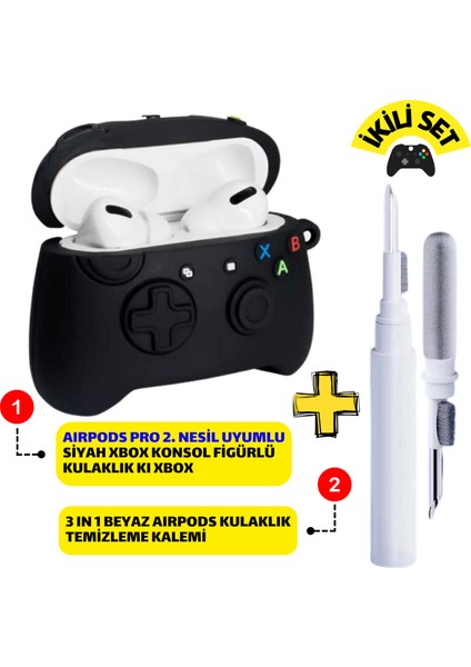 Pro 2. Nesil Uyumlu Xbox Figürlü Kulaklık Kılıfı ve Beyaz 3'ü 1 Arada Kulaklık Temizleme Kalemi