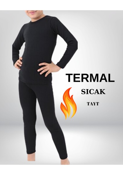 Unisex Pamuklıu Likralı Basic Termal Erkek Çocuk Tayt Çocuk Kışlık Termal Tayt