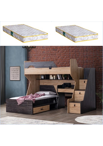 Ranza, Doğa Ranza Karyola Çalışma Masası + 2 Adet Comfort Yatak
