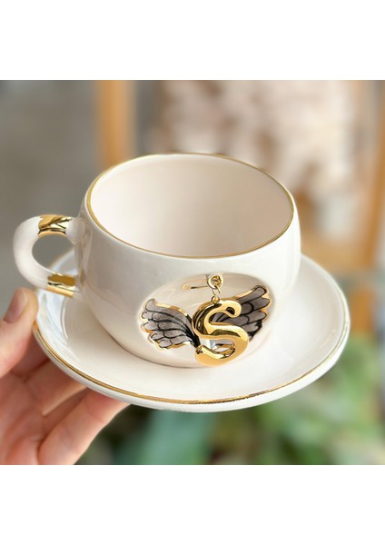 Harfli Melek Çay Fincanı Siyah S Harfi modelleri