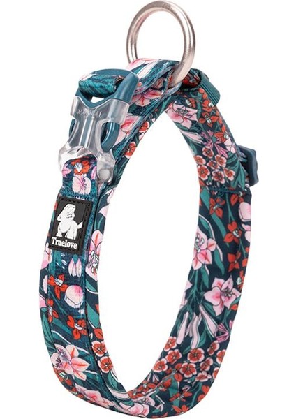 Renkli Çiçek Desenli, Neoprene Süngerli Mavi Boyun Tasması