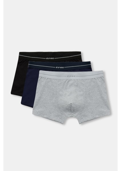 015 Üçlü Paket Pamuklu Likralı Erkek Boxer Set Lacivert Gri Siyah