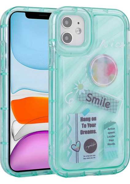 Apple iPhone 11 Uyumlu Renkli Airbag Çerçeveli Smile Yeşil Telefon Kılıfı Kapak