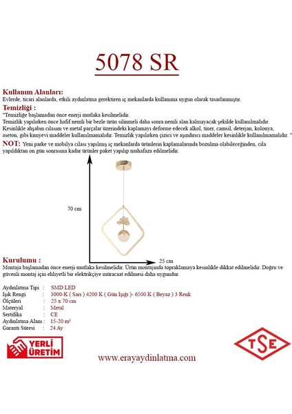 5078-25 LED Gold Avize(Beyaz Işık -Sarı Işık - Gün Işığı) modelleri
