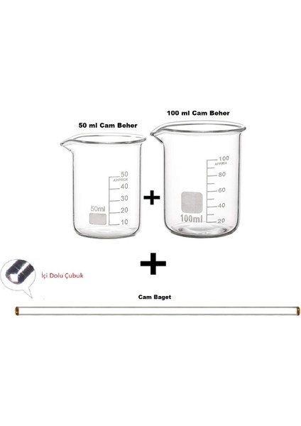 Cam Beher Seti 3 Parça 1'er Adet 50 ml 100 ml Cam Beher ve Cam Baget