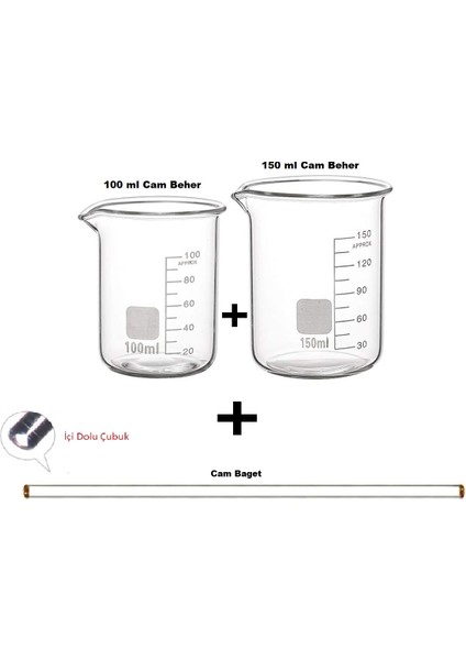 Cam Beher Seti 3 Parça 1'er Adet 100 ml 150 ml Cam Beher ve Cam Baget