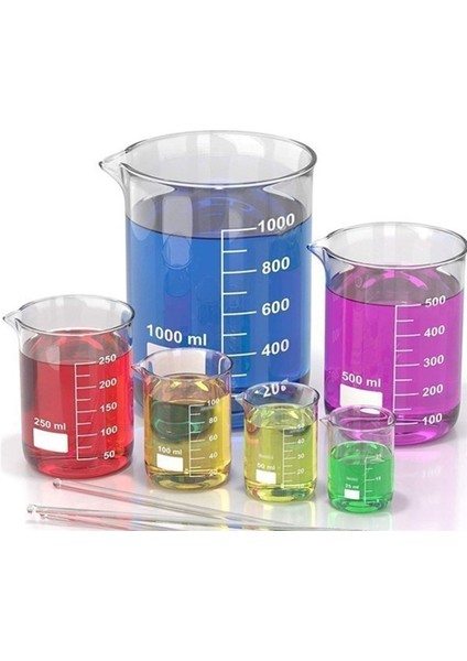 Cam Beher Seti 5 Parça 1'er Adet 50 ml 100 ml 150 ml 250 ml Cam Beher ve 200 mm Cam Baget