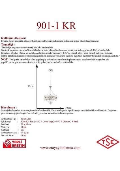 901-1 Kr Tekli LED Avize(Beyaz Işık -Sarı Işık - Gün Işığı) modelleri