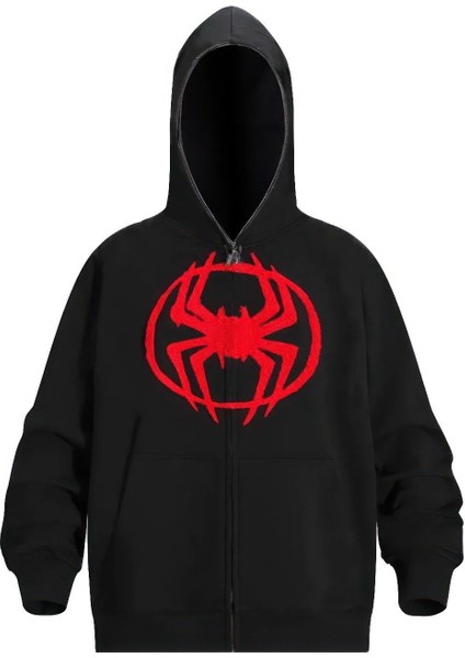 Siyah Streetwear Spiderman Oversize Hırka