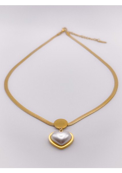 Çelik İncili Kalp Kolye Gold fırsatları