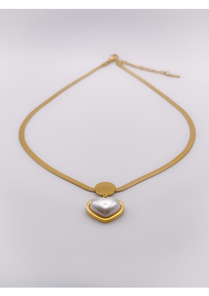 Çelik İncili Kalp Kolye Gold indirimleri