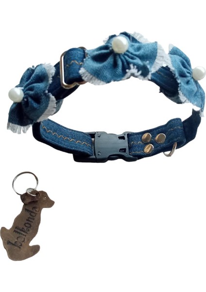 Köpek boyun tasması kot kolon lacivert genişlik:2,5cm boyun ölçüsü:25-40cm ayarlamalı dog collar T4-3M