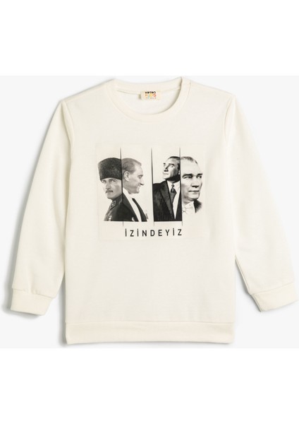 Atatürk Baskılı Sweatshirt Uzun Kollu Bisiklet Yaka