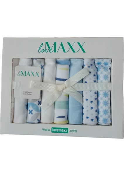 Lovemaxx 230LV Bebek Karışık Desenli Mavi Yedili Ağız Mendili