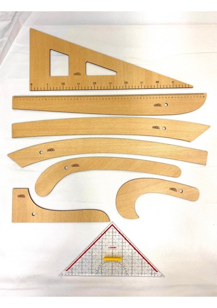 Tansel Tuhafiye 8'li Riga Cetveli Takımı ve Geoderik Üçgen Gönye Cetvel Riga Seti