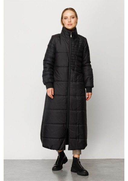 Garni Şerit İşleme Fulla Kapitone Dolgulu Spor Manto-Siyah fiyatları