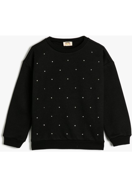 Sweatshirt Bisiklet Yaka Uzun Kollu Boncuk Detaylı Şardonlu