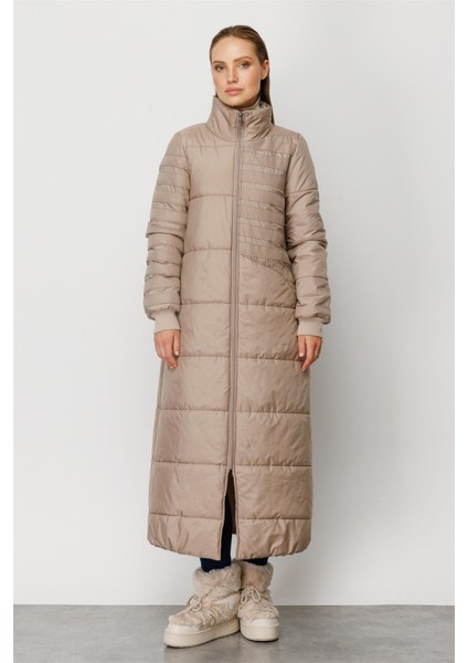 Garni Şerit İşleme Fulla Kapitone Dolgulu Spor Manto-Taş