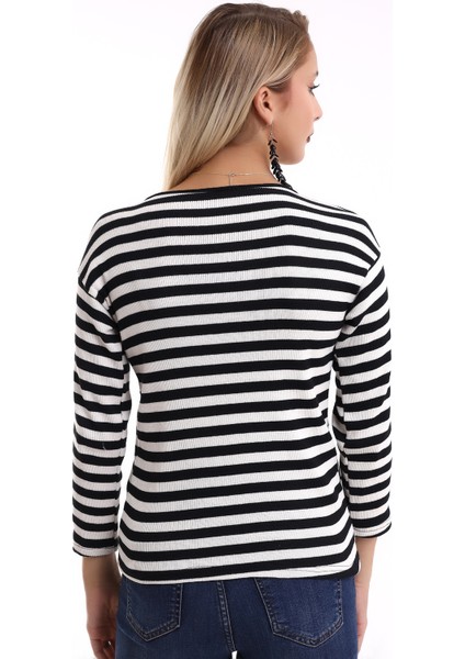 Çizgili V Yaka Fitilli Gold Düğme Detaylı Triko Hırka indirimleri