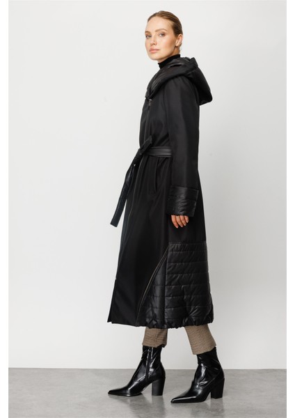 Vouge Tüm Bedeni Kapitone Dolgu Spor Manto Kaban-Siyah