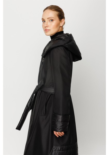 Vouge Tüm Bedeni Kapitone Dolgu Spor Manto Kaban-Siyah