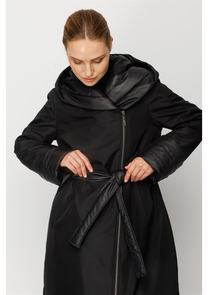 Vouge Tüm Bedeni Kapitone Dolgu Spor Manto Kaban-Siyah