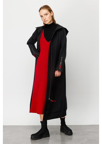 Rouge Detay Comfort Kumaş Içi Polar Kaplı Rahat Spor Manto Kaban-Siyah indirimleri