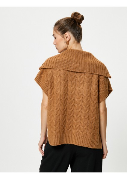 Oversize Süveter Örgü Yarım Fermuarlı Geniş Yaka Saç Örgüsü Desenli fırsatları