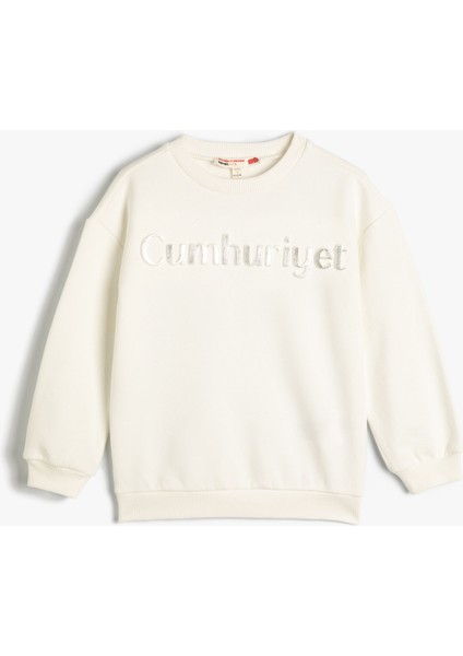 Cumhuriyet Baskılı Sweatshirt Lügat 365 Lisanslı Kabartma Baskılı Şardonlu 100. Yıl Özel