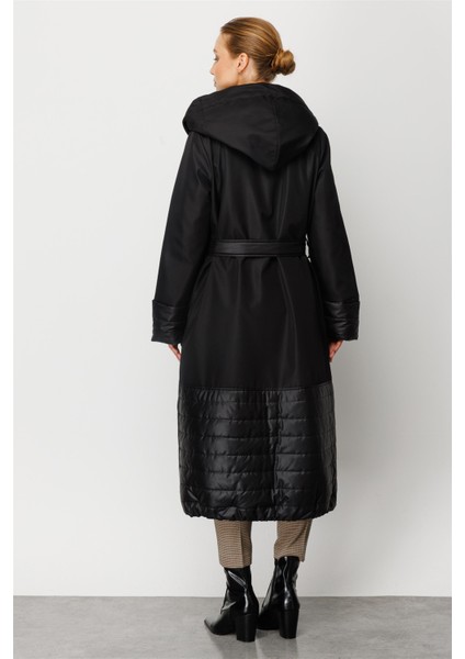 Vouge Tüm Bedeni Kapitone Dolgu Spor Manto Kaban-Siyah fırsatları