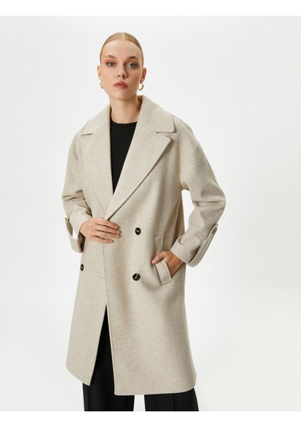 Kaşe Kaban Kruvaze Düğmeli Cep Detaylı