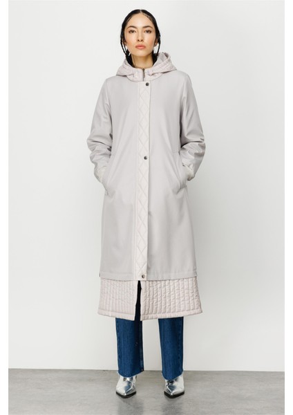 M/C Sportive Full Dolgulu Garni Detaylı Spor Manto Kaban-Gümüş