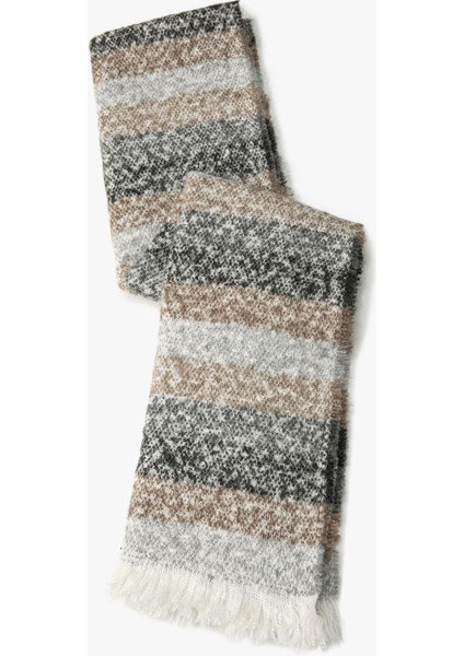 Uzun Atkı Çok Renkli Püsküllü Yumuşak Dokulu