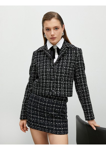 Crop Tüvit Ceket Düğmeli Klasik Yaka