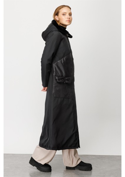 Cruz Desen Cep Detaylı Tüm Beden Kapitone Dolgulu Spor Manto Kaban-Siyah modelleri