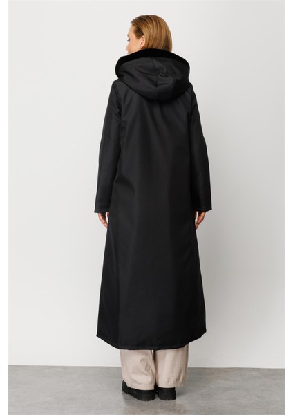 Cruz Desen Cep Detaylı Tüm Beden Kapitone Dolgulu Spor Manto Kaban-Siyah fırsatları