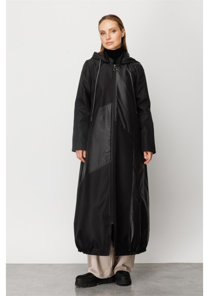 Perche Garni Detaylı Tam Dolgu Kapitone Spor Kaban Manto-Siyah fiyatları